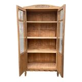 Parisian glass-fronted Art Deco wardrobe in solid raw walnut.