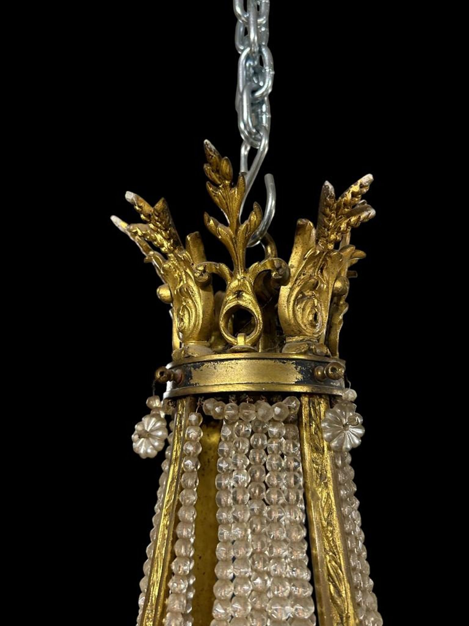 Hot air balloon chandelier in gilded bronze Louis XVI style of Napoleon III period