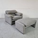 Armchair + ottoman Maralunga by Vico Magistretti for Cassina, 90s