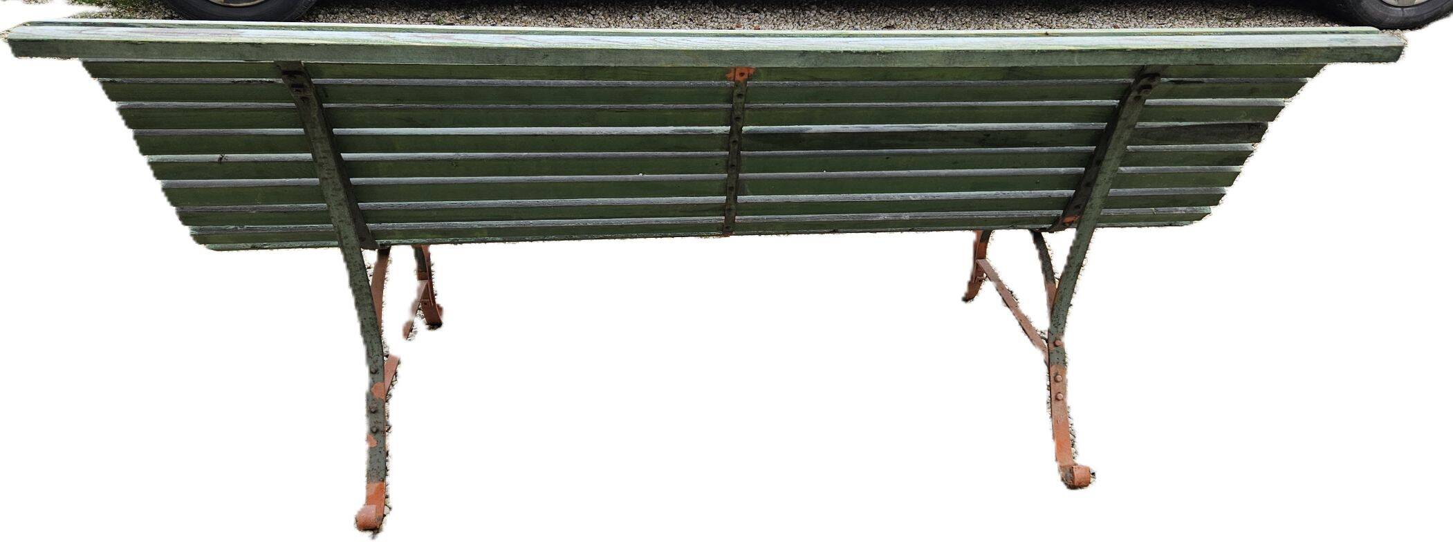 Antique Garden Bench with Wooden Slats and Iron Legs