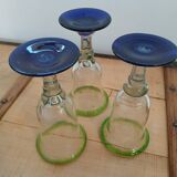 3 stemmed glasses in bubble and blown glass