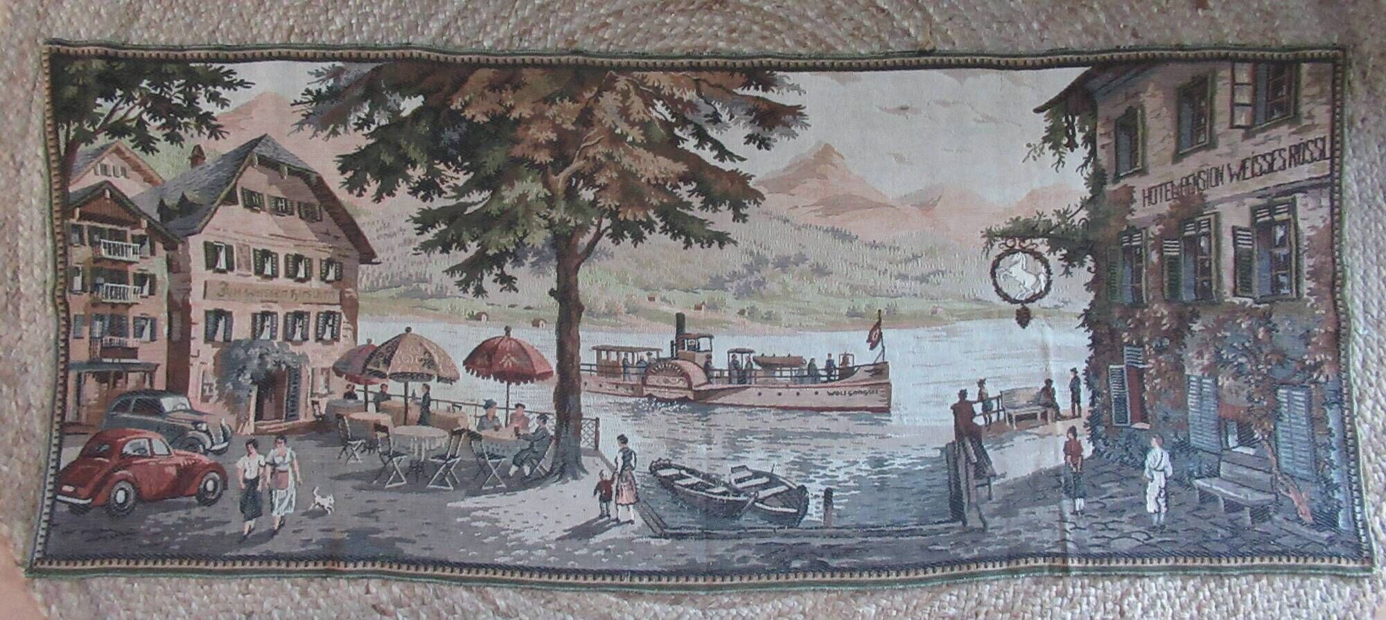 Antique tapestry from lake wolfgang, austria, 1930s-40s.