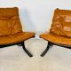 Vintage norwegian mid century leather Seista chairs by Ingmar Relling