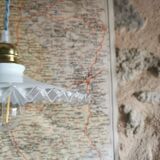 Suspension in white lace opaline, sky blue cable.