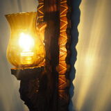 Wall sconce wooden and yellow glass tulip globe