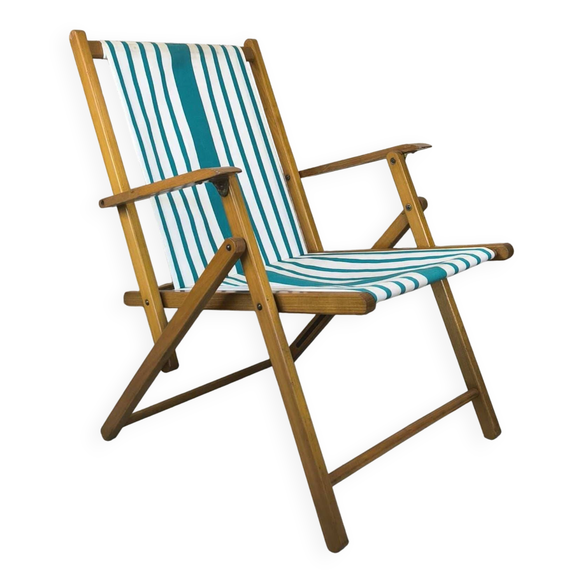 Vintage wooden and canvas folding garden chair