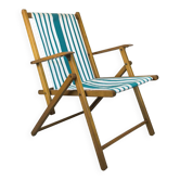 Chaise de jardin pliante vintage en bois et toile