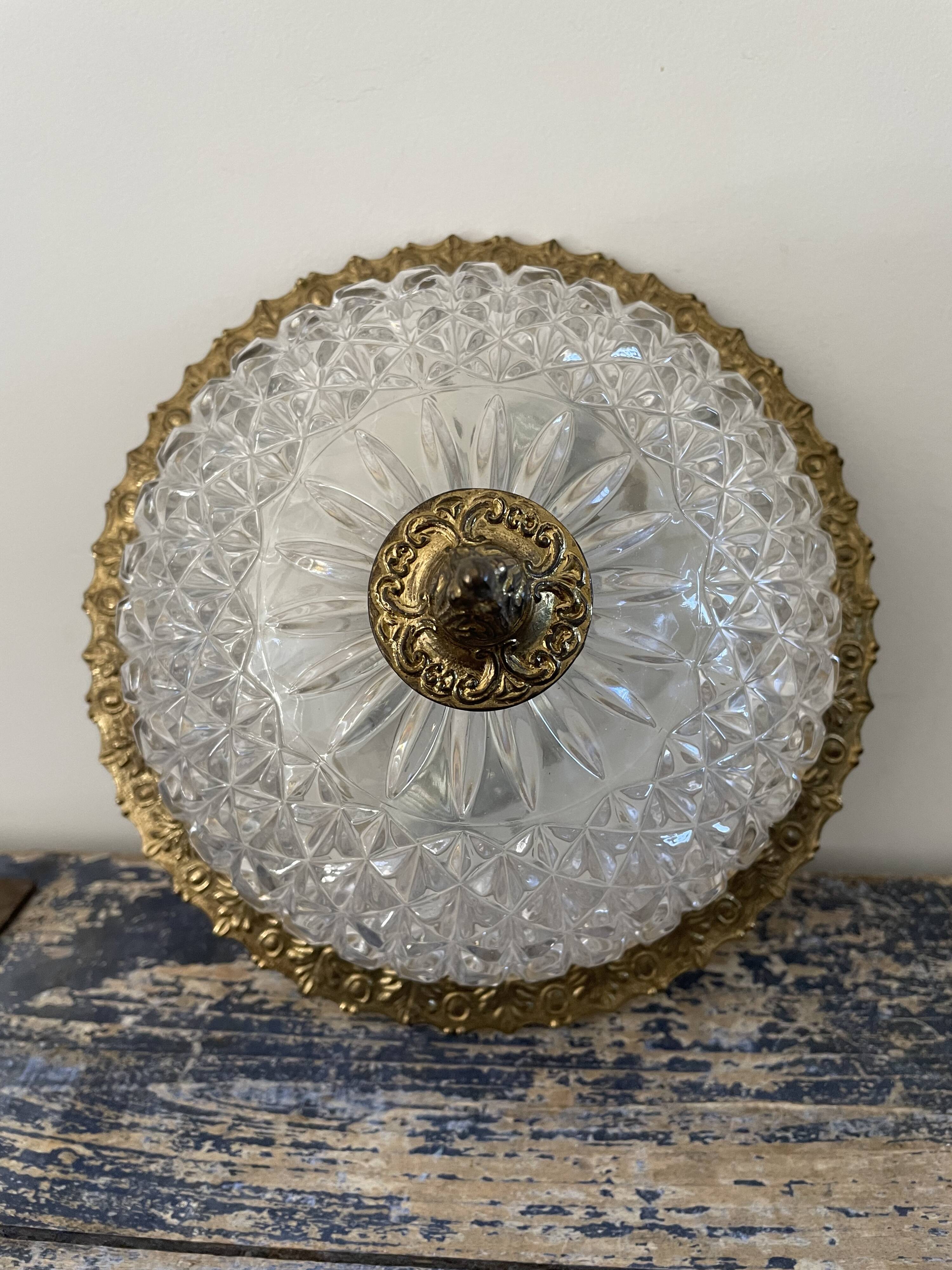 Vintage ceiling lamp in glass and brass