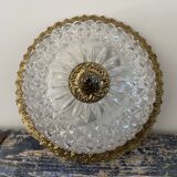 Vintage ceiling lamp in glass and brass