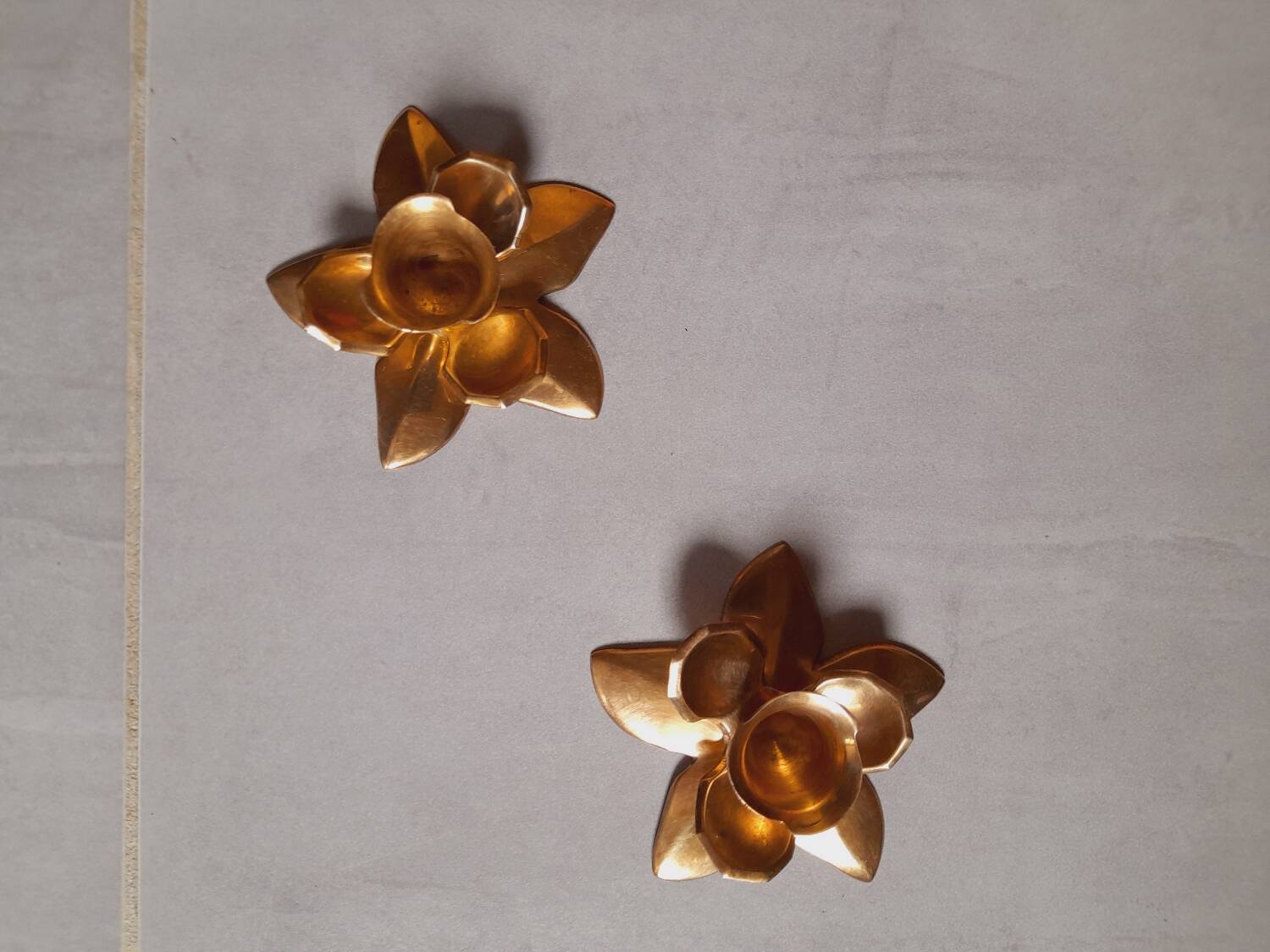 Brass flower candlesticks, 1970.