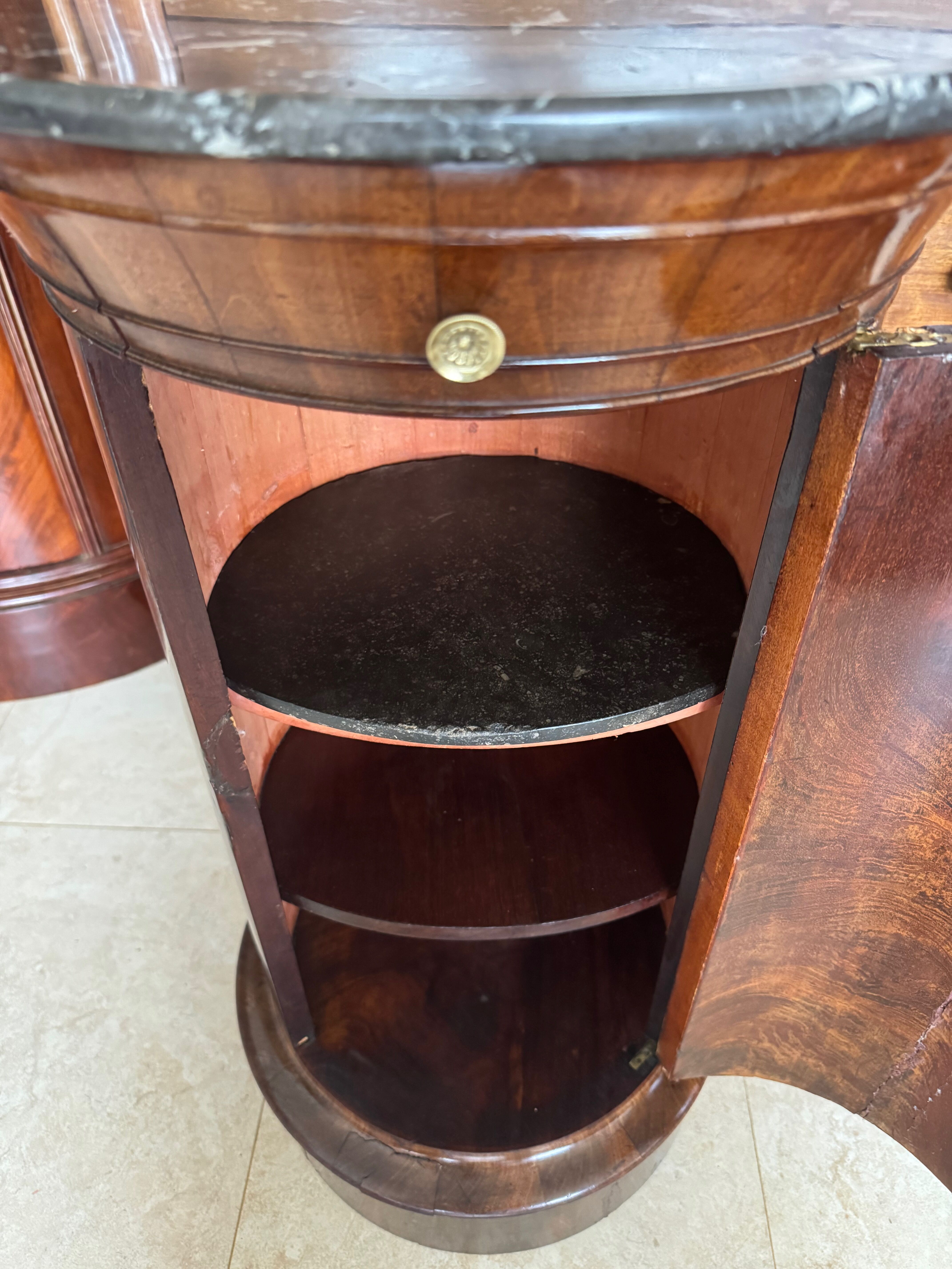 Rare Somno with drawer, Empire period Cuban mahogany and superb grooved marble.