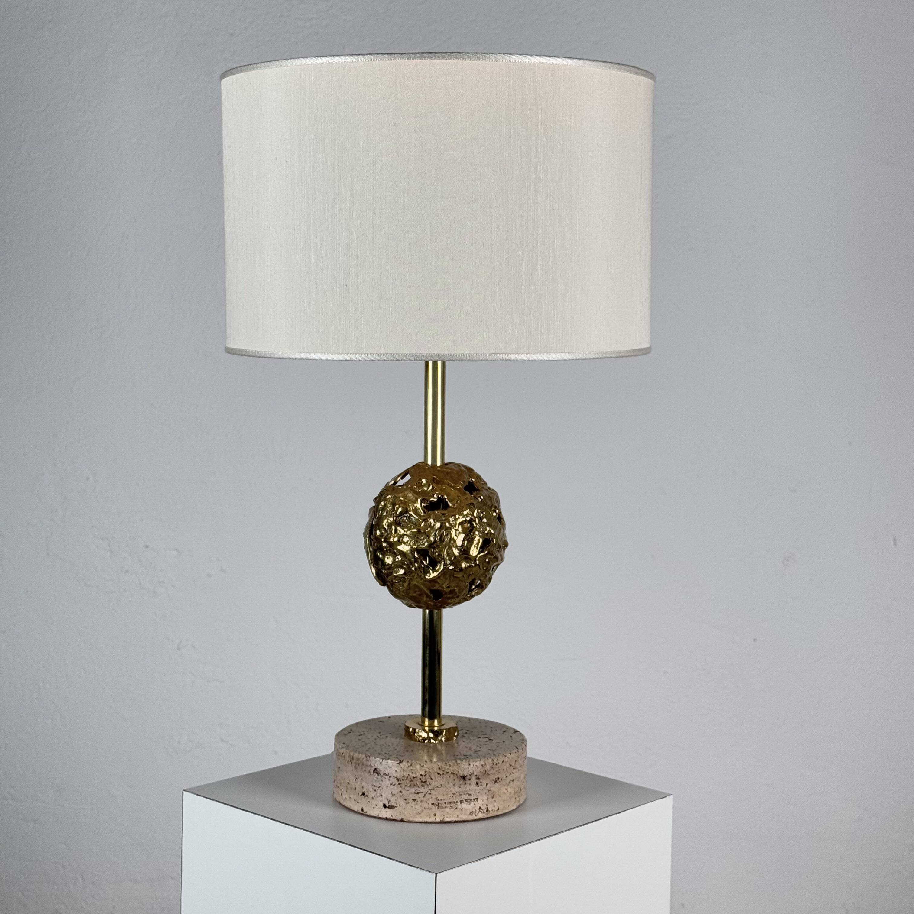 Angelo Brotto for Esperia — Sculptural Travertine Table Lamp, Italy, 1970s