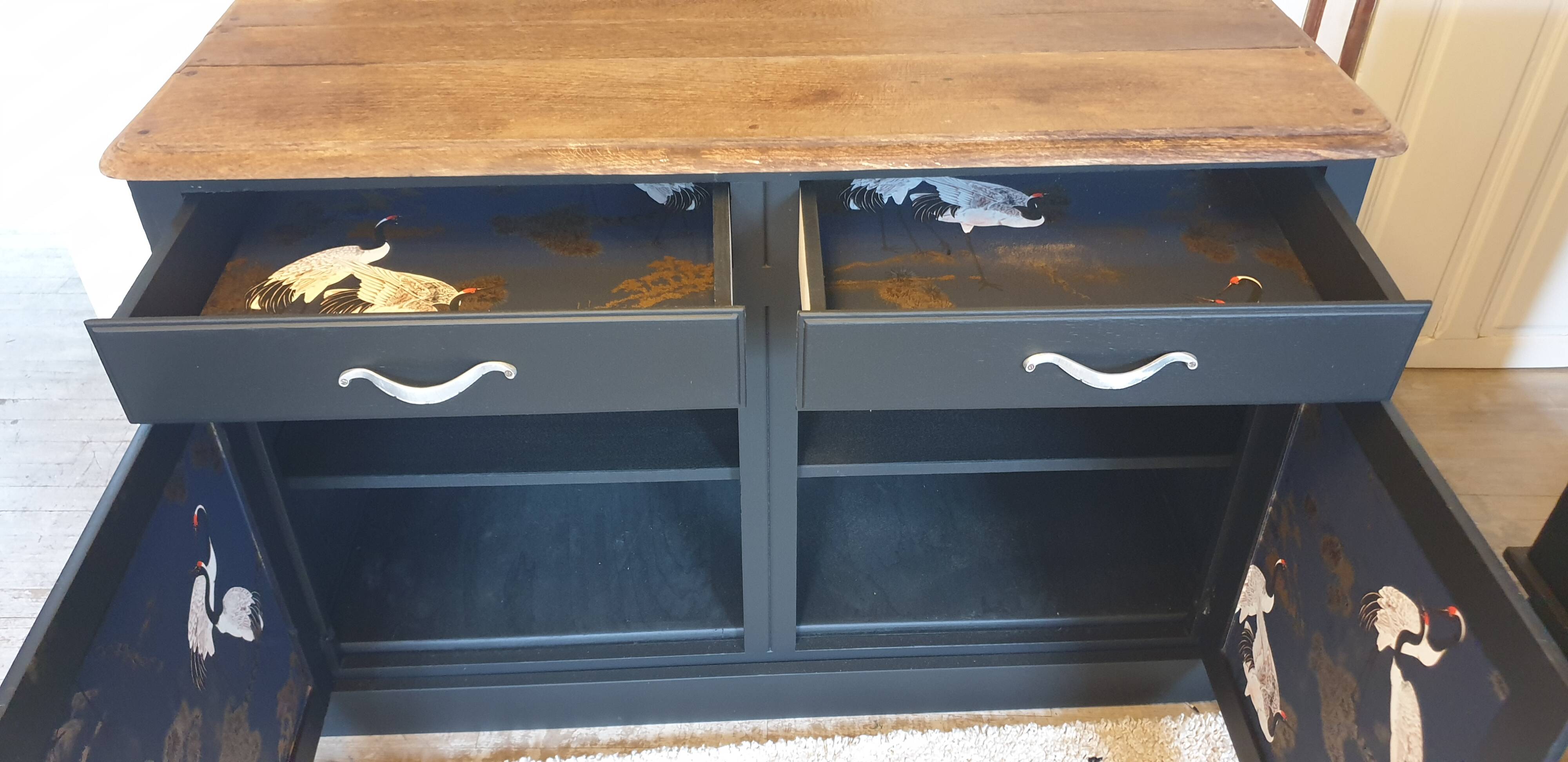Buffet noir en bois massif