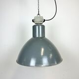 Grey industrial aluminium pendant lamp from polam wilkasy, 1960s