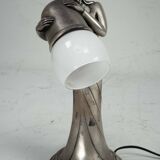 Silver Vermeil Figural Table Lamp with Opaline Glass. Italy 1960s