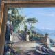 Large oil on canvas, Mediterranean terrace by the lake, signed, gilded frame.