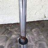 Stool on metal stand in star on wheels sitting round padded skaï bluish