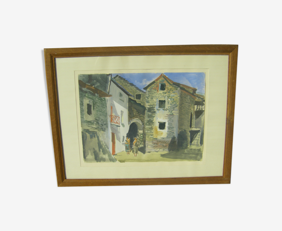 Peinture "scène de village" par Adrien Holy
