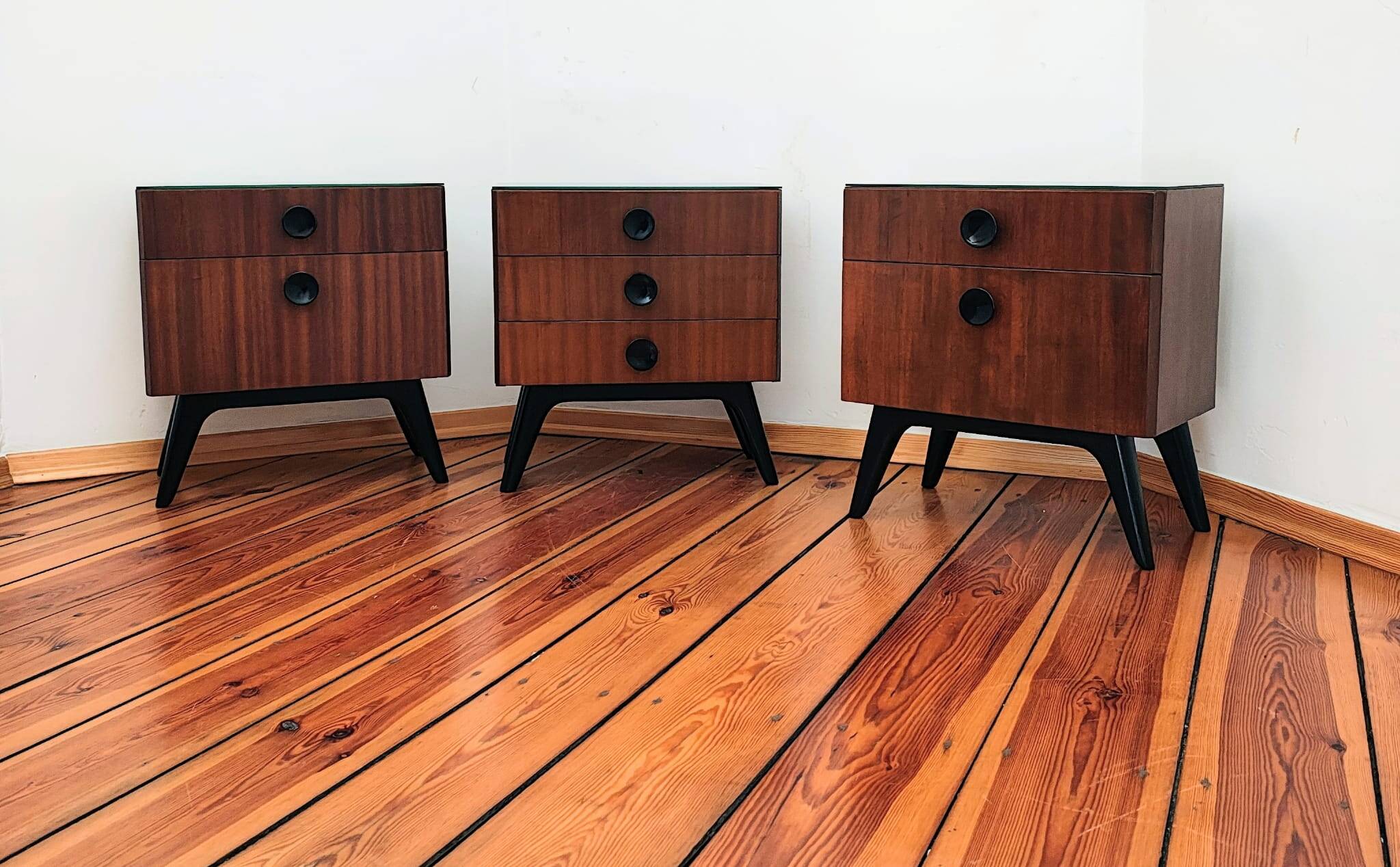 Czechoslovakian Nightstands by J. Halabala for UP Závody, 1950s, Set of 3