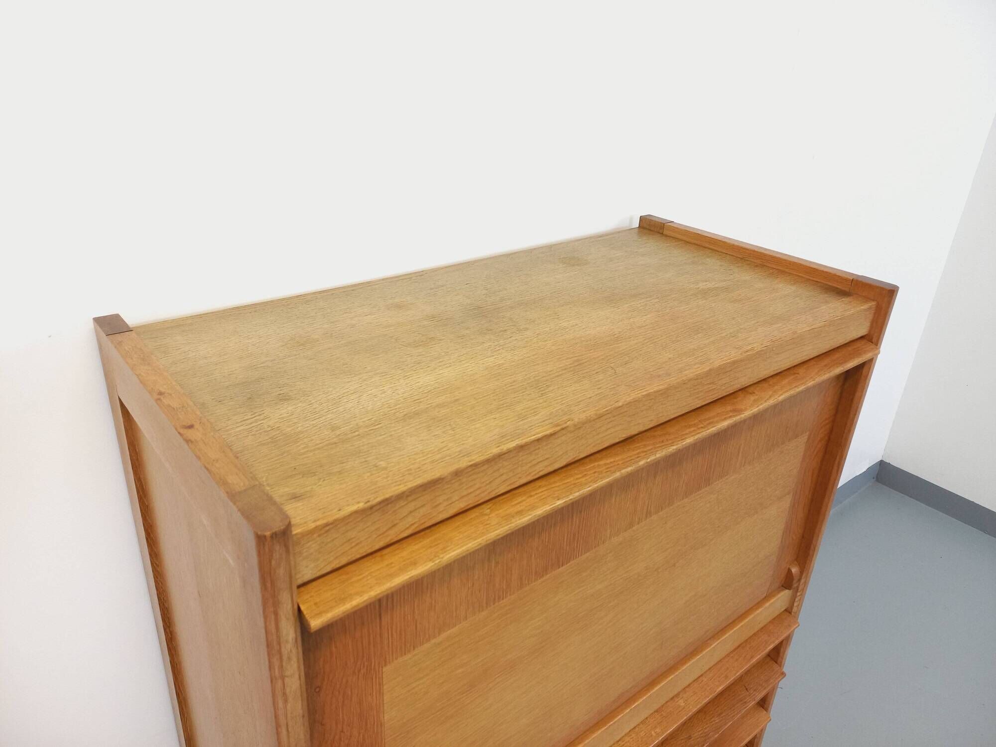 Vintage Guillerme and Chambron secretary desk in solid oak from the 50s and 60s