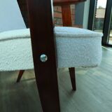 Scandinavian armchair snow white boucle dark walnut wood colour design by Chierowski 366 model