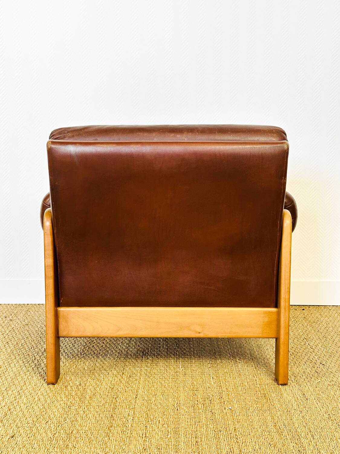 Vintage Scandinavian leather and teak armchair 1960