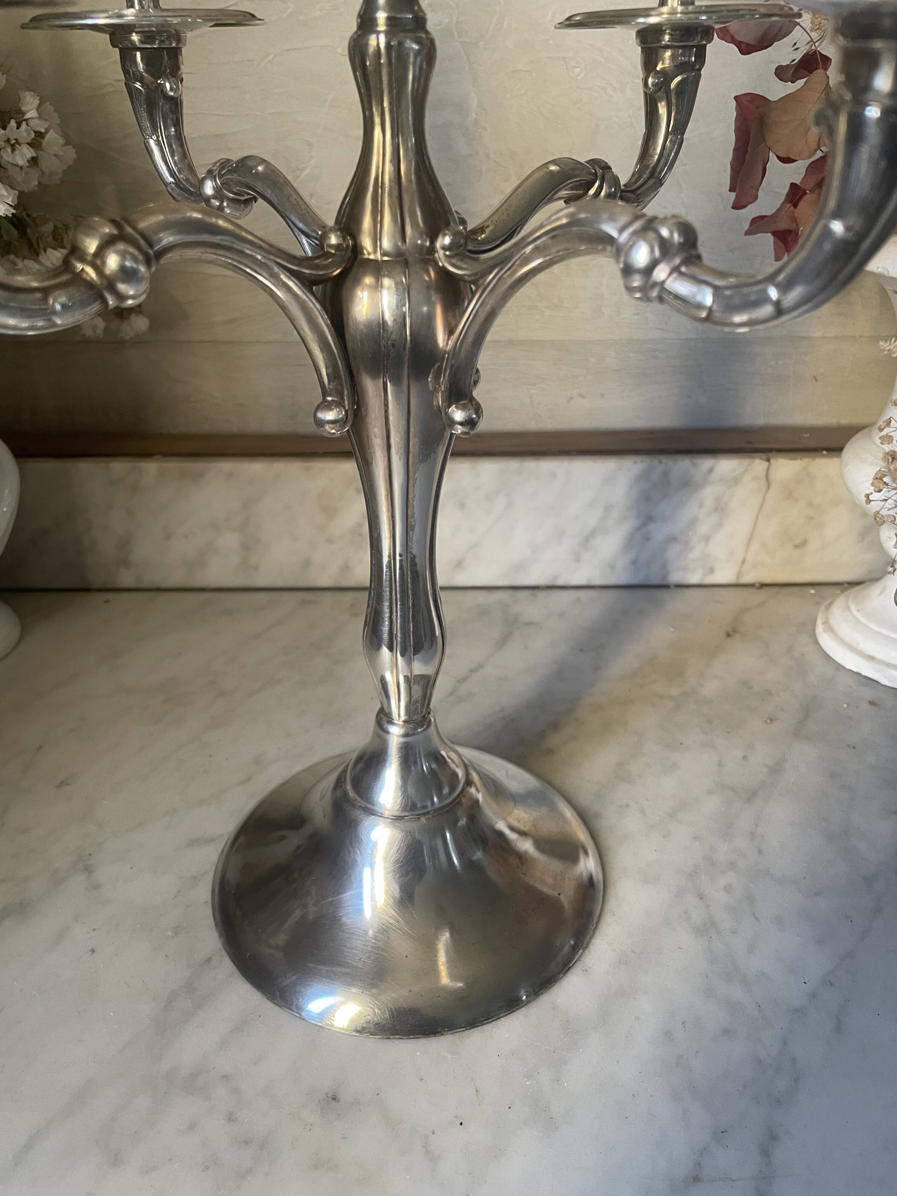 Vintage Orbisa 5-branch chandelier in silver-plated metal, Alpaca base.