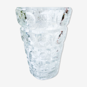 Vase vintage années 50 en verre moulé, effet loupes