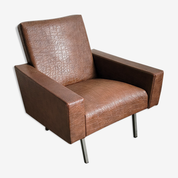 Fauteuil en skaï marron vintage