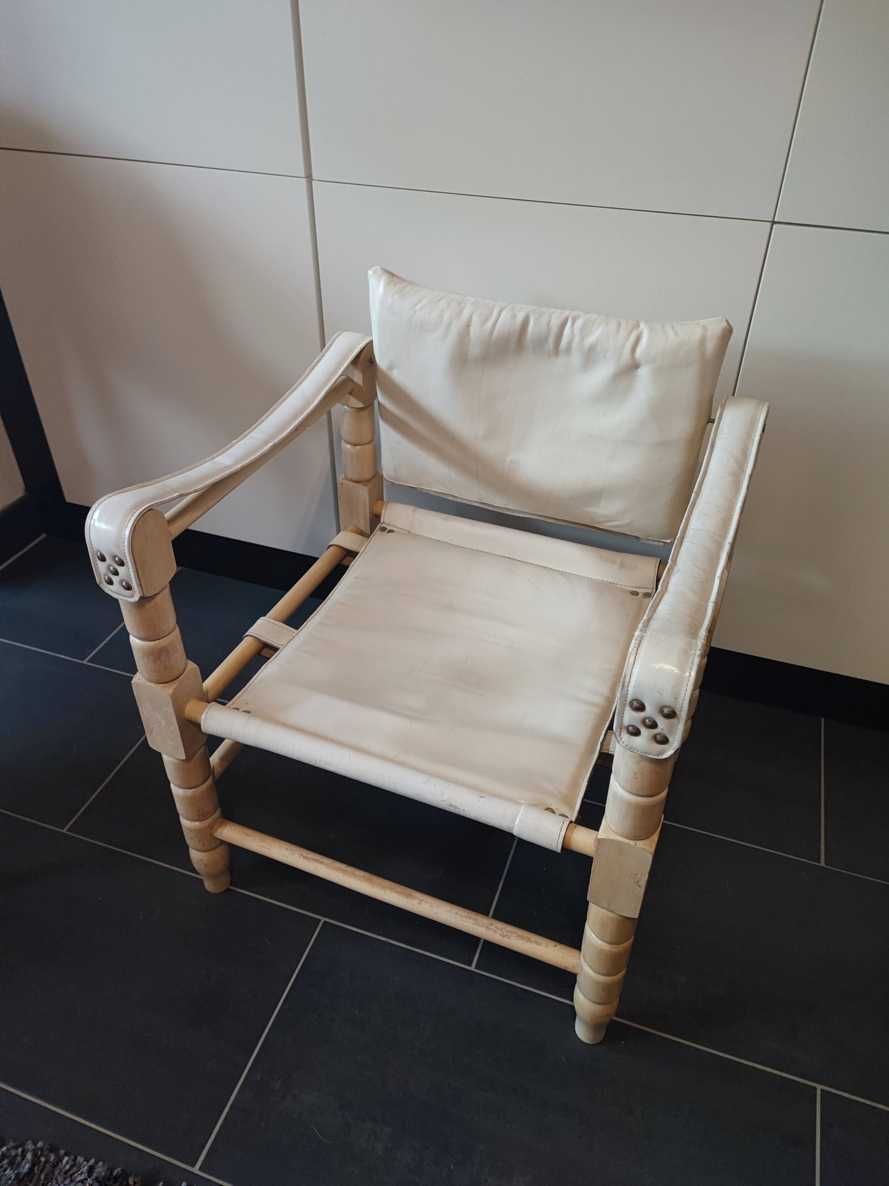 White leather safari armchair