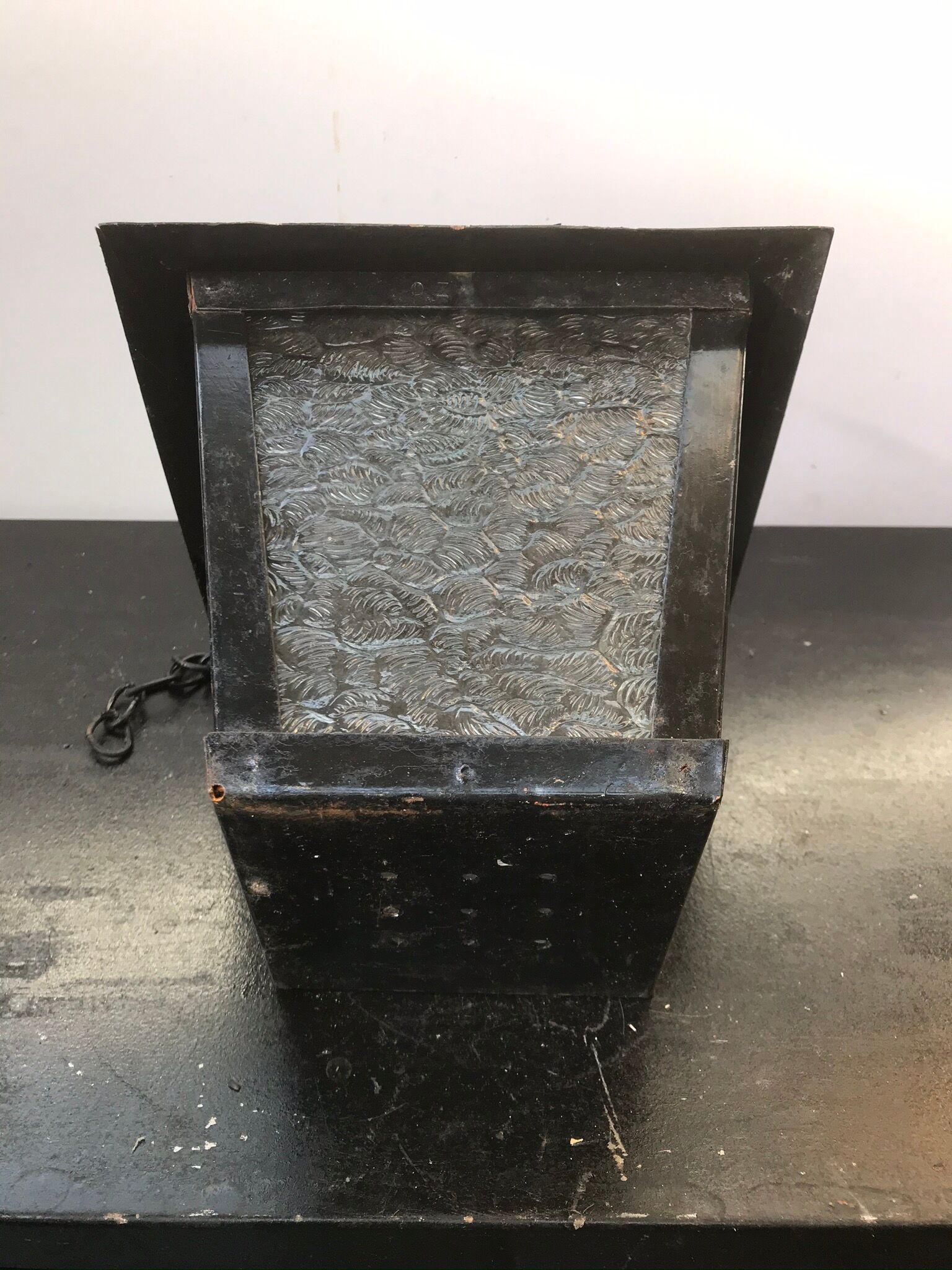 Suspension Old Lantern Metal Black - Vintage 70s Moulded Glass