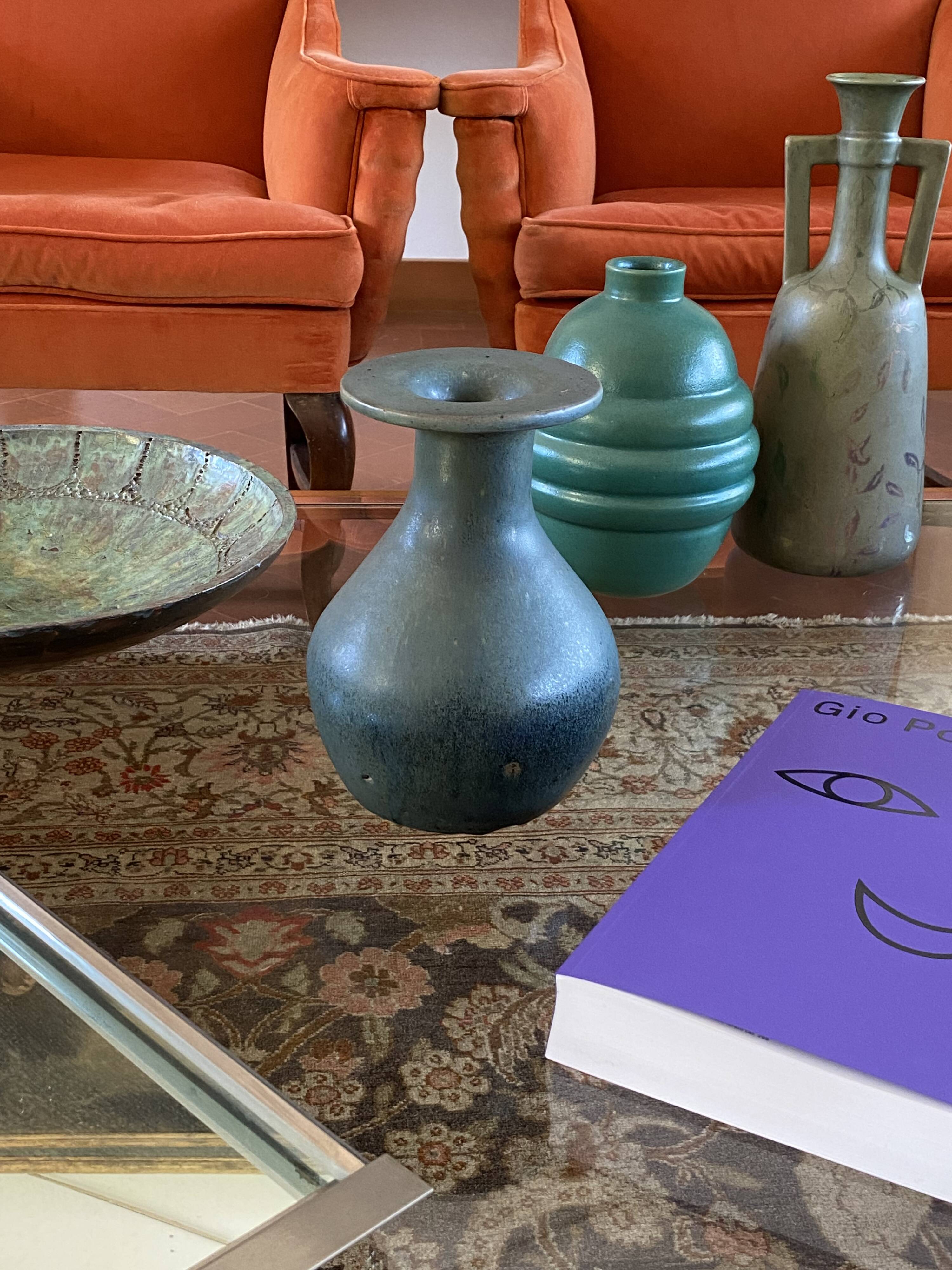 Midcentury light blue ceramic vase, France 1960s