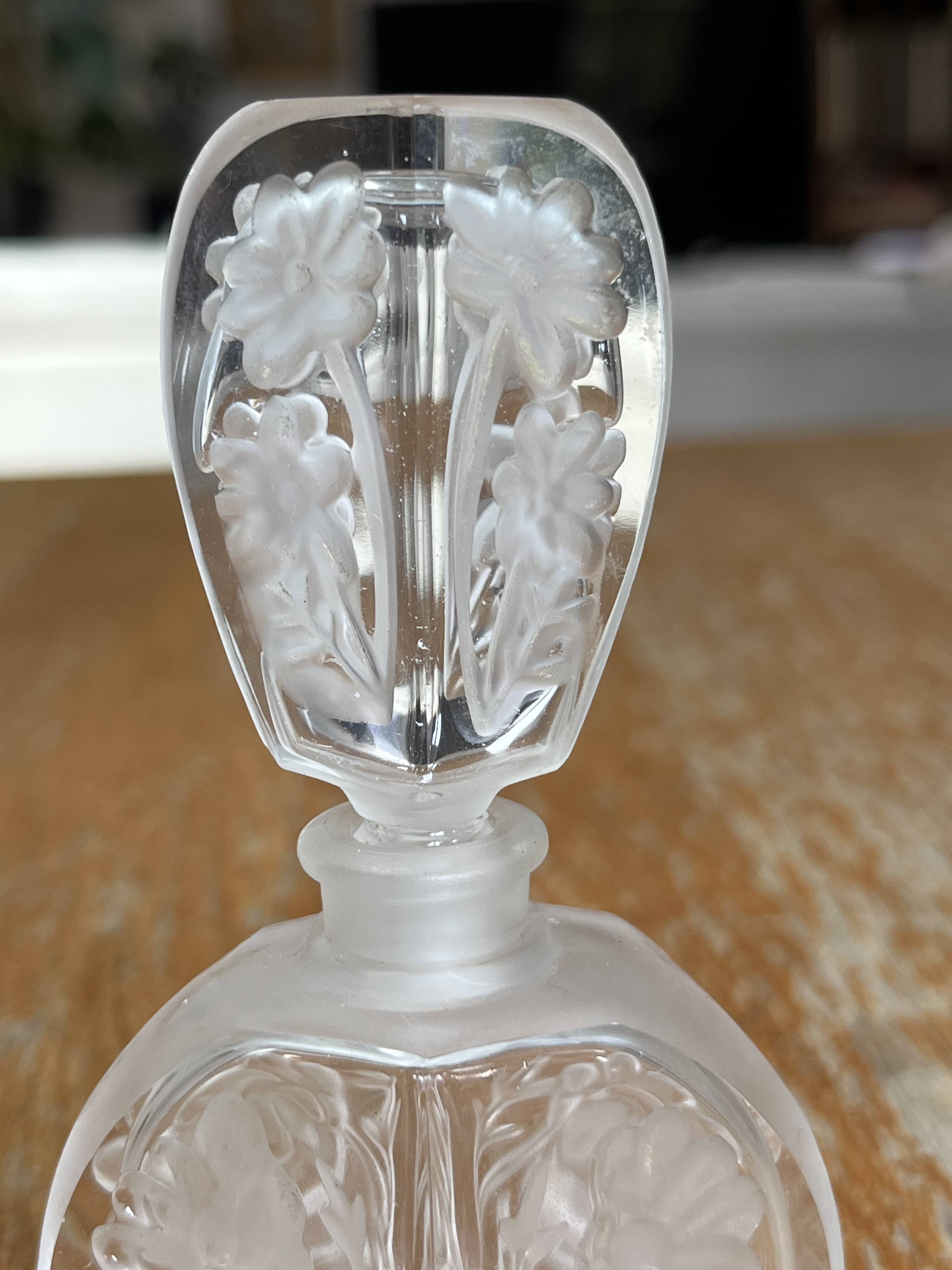 Pair of antique frosted crystal perfume bottles – Signed Charet