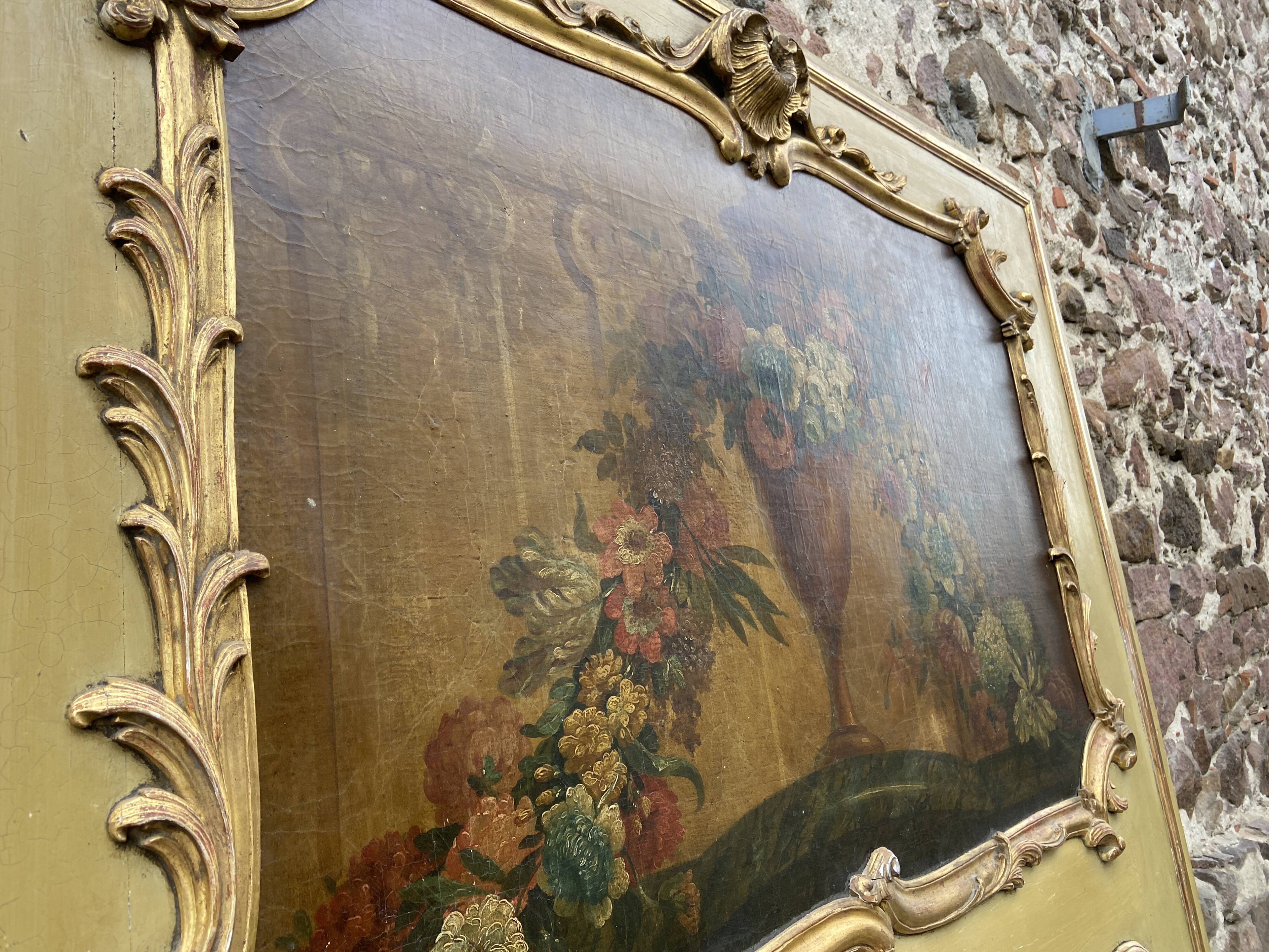 Trumeau & early 19th century painting in gilded wood.