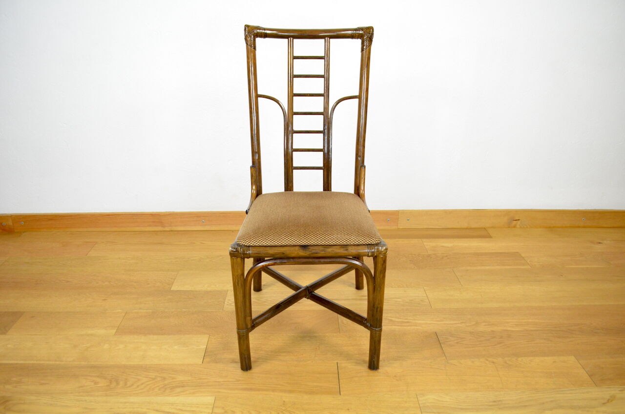 Series of 6 bamboo chairs & fabric 1980