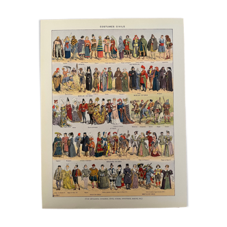 Lithographie gravure sur les costumes civils de 1928 (gaulois)