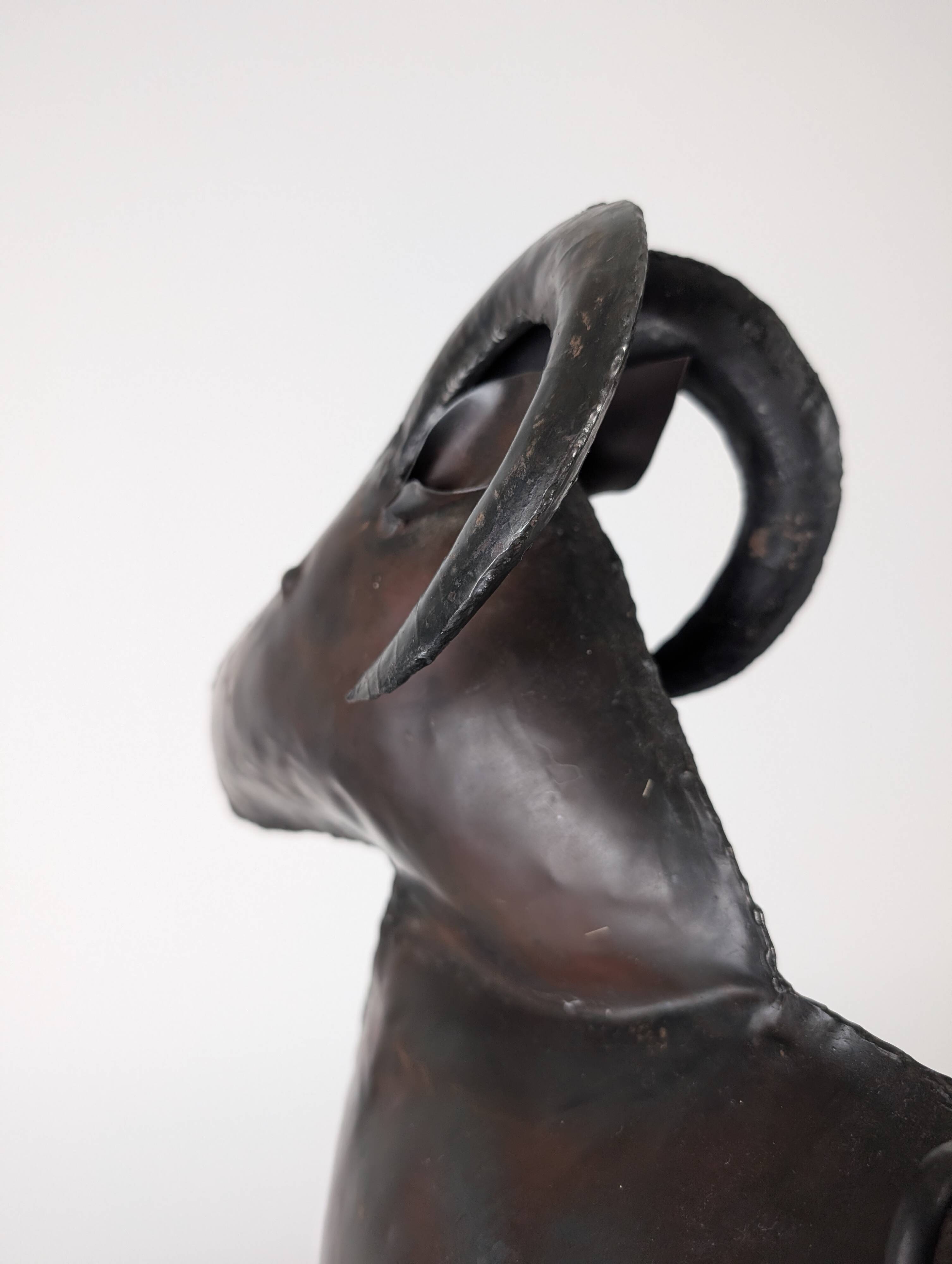 Brutalist Ram Shaped Fireplace Tool Set in Hand Forged Metal