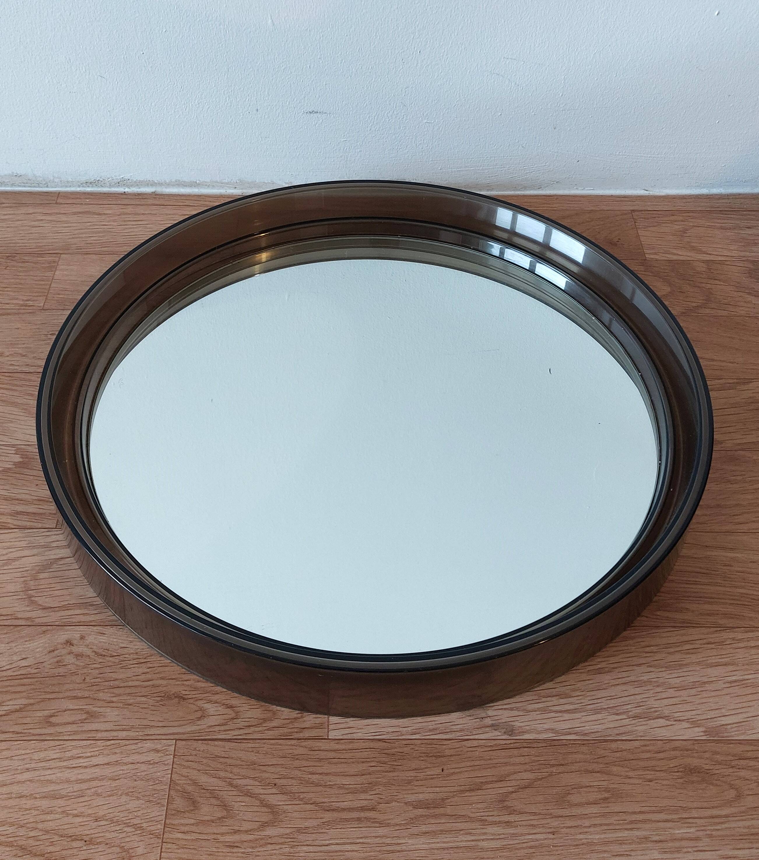 Round smoked plastic mirror 1970 Vintage.