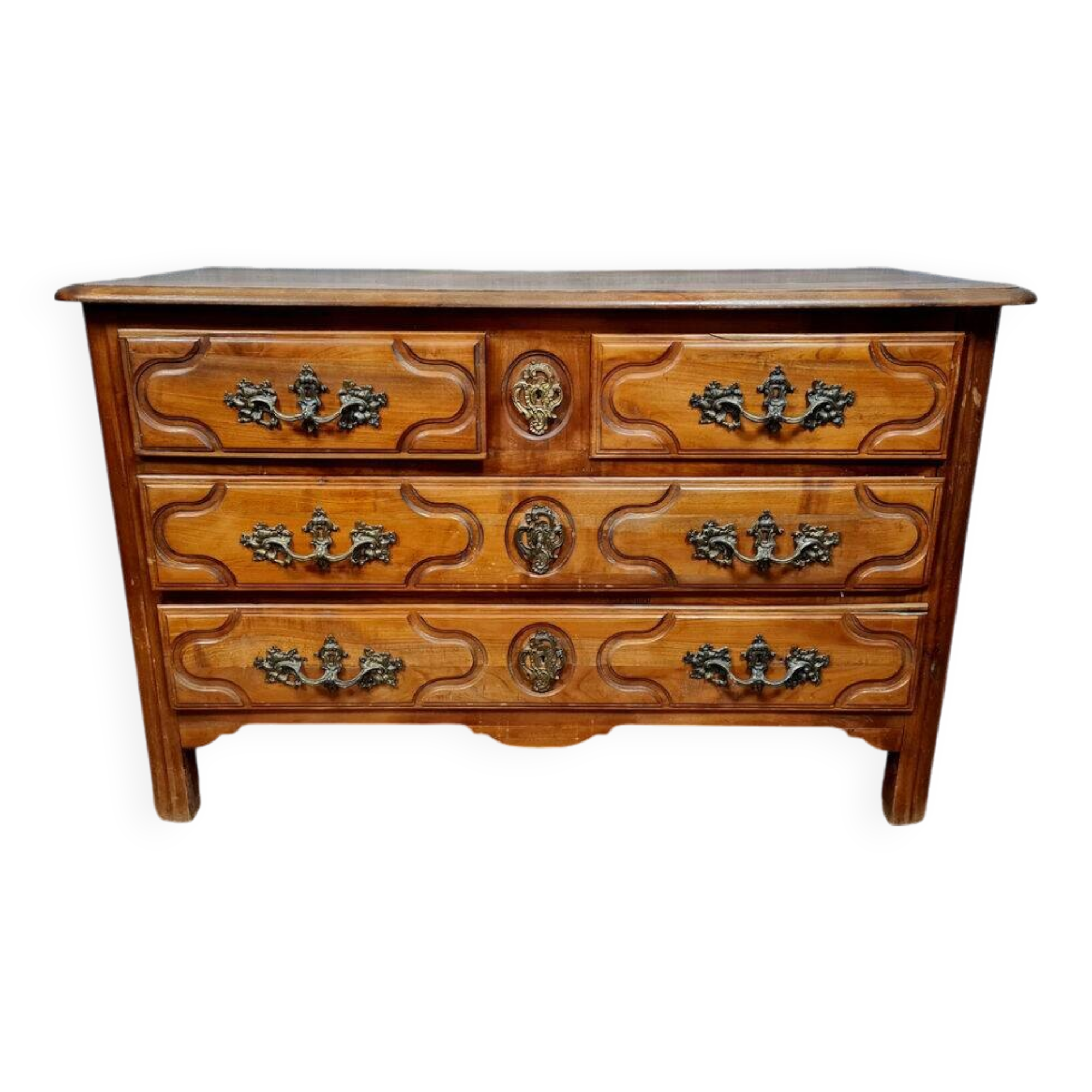 Commode arbalète style Louis XV en merisier massif vers 1900-1920