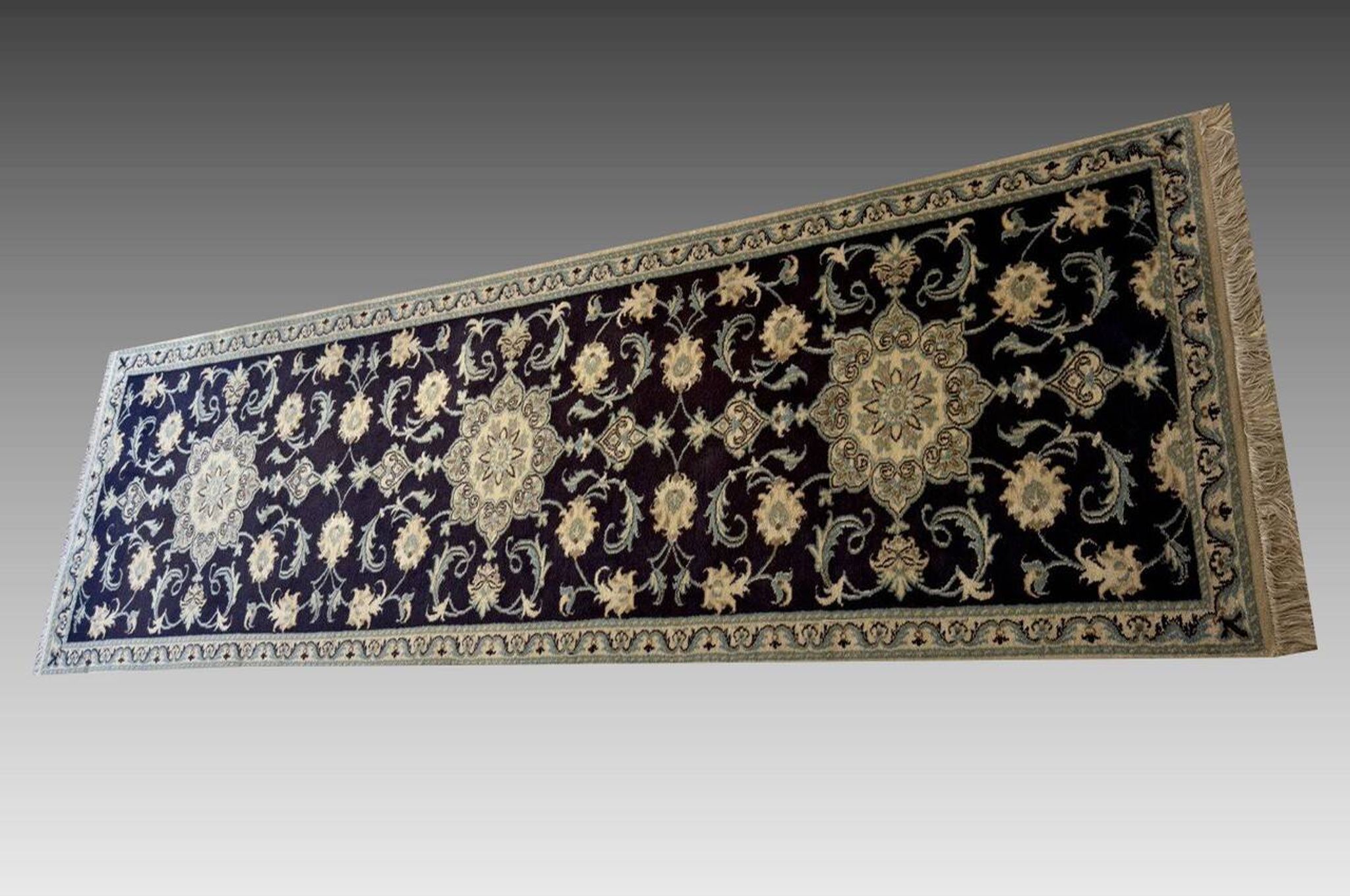 Oriental Rug Iran Nain Wool and Silk: 0.77 X 2.94 Meters