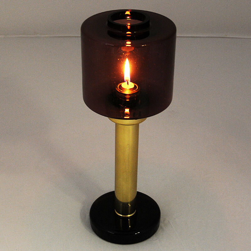 Swedish Candle holder with coloured glassdome by Östlings, Gnosjö 1960s