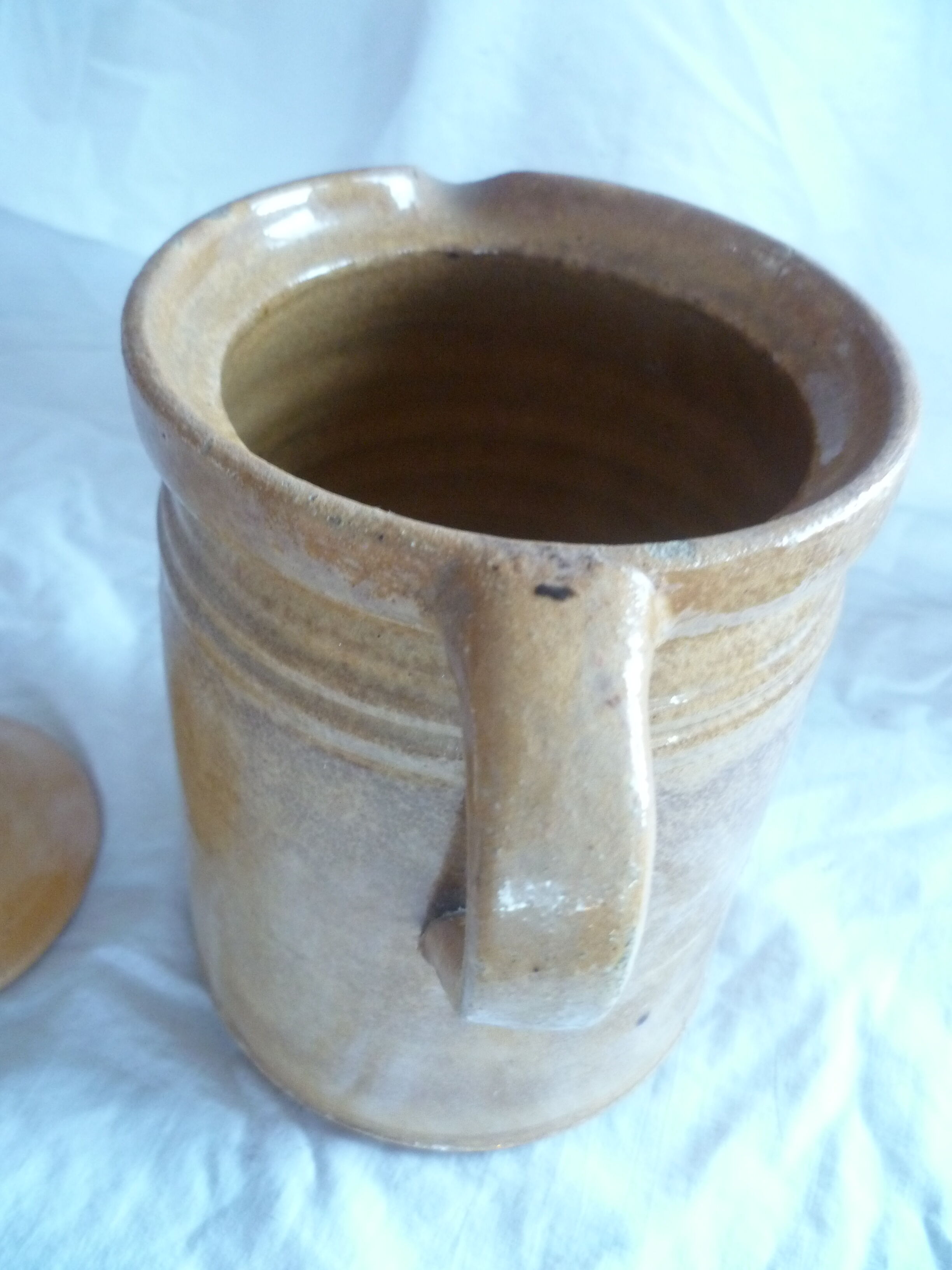 Milk jar / cream & its lid terracotta varnished Savoyard folk art chalet deco collector