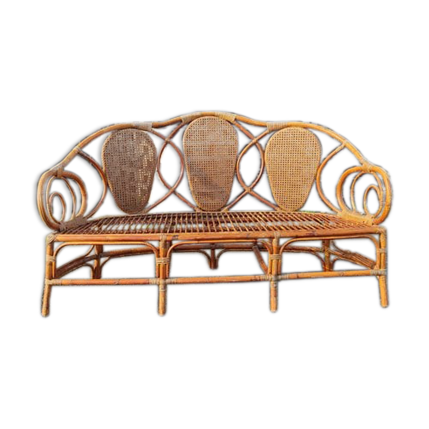 Rattan bench and cannage, vintage