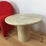 Round travertine coffee table