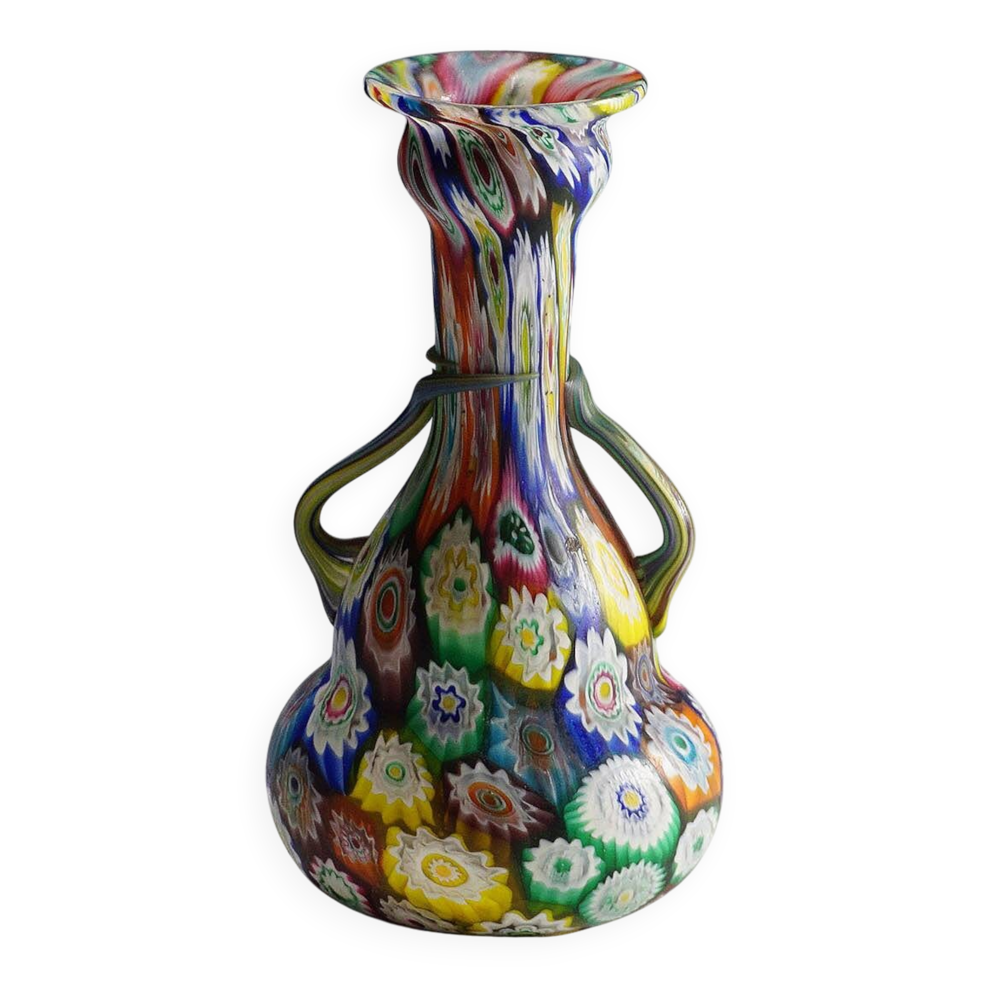 Multicoloured millefiori murrine vase by Fratelli Toso, Murano, early 20th century.