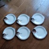 6 Longwy earthenware plates, Copenhagen model, in the shape of a fish