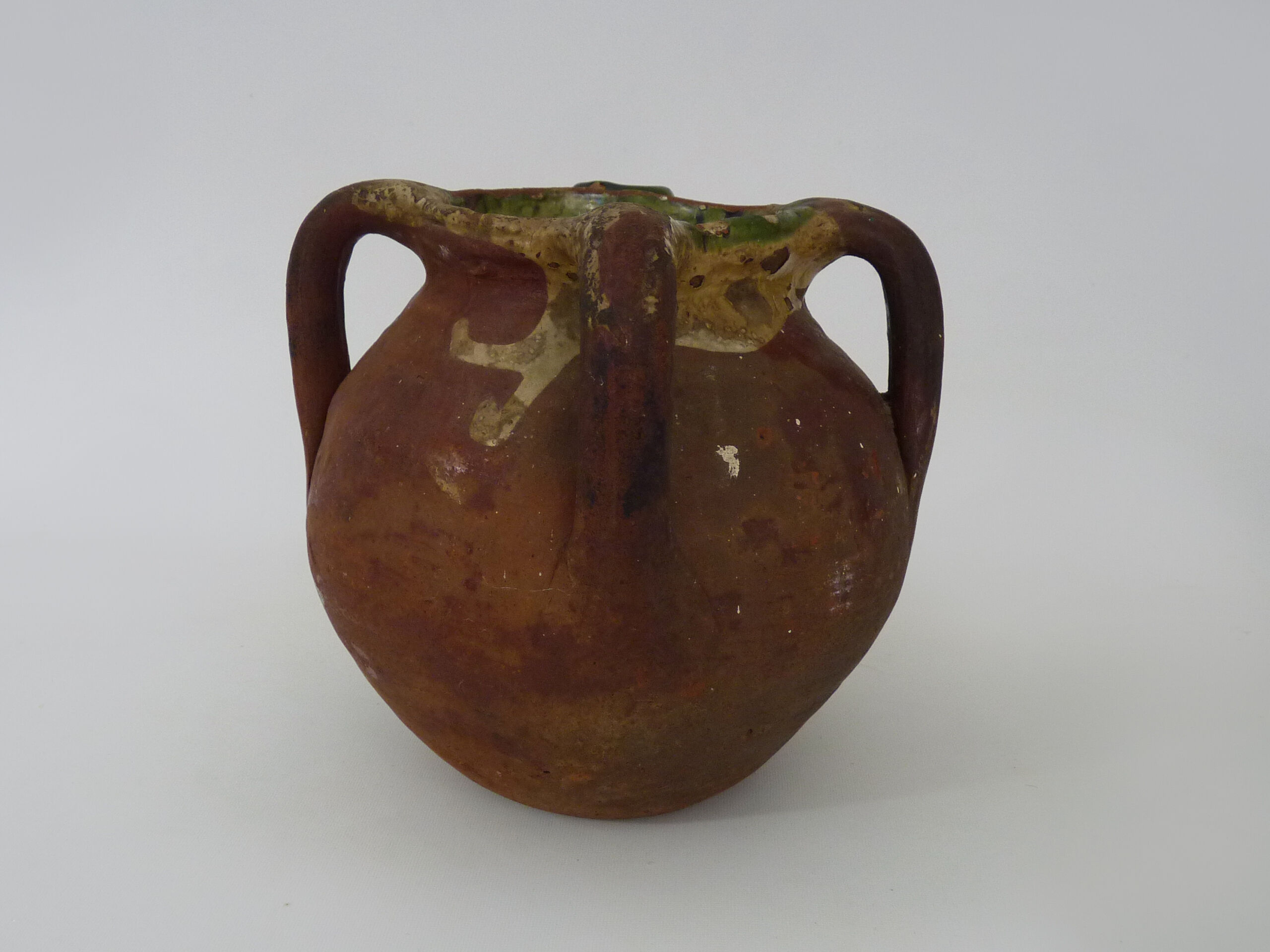 Old oil jug with 3 handles and spout. XIXth