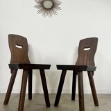 Lot 2 old chair in solid elm brutalist design from the 60s