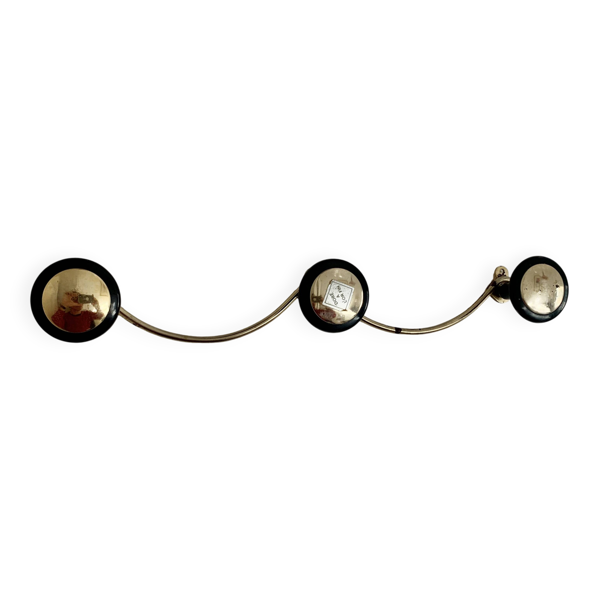 Vintage 1960s gold coat rack with 3 hooks - 45 x 7 cm