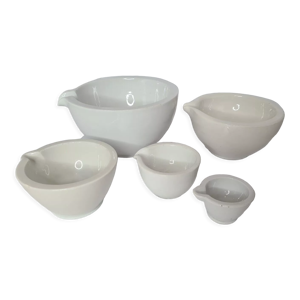 5 mortiers à pharmacie en porcelaine